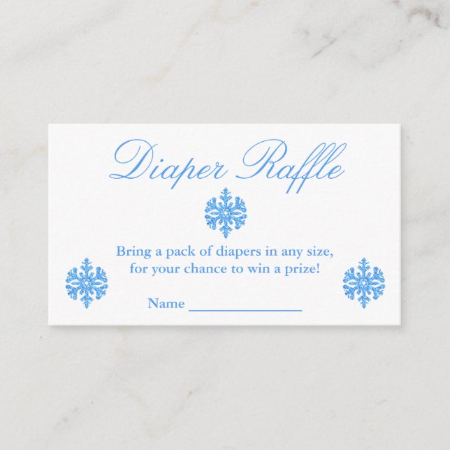 Blue Snowflake Boy Baby Shower Diaper Raffle Card (Front)