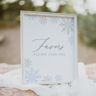 Blue Snowflake Boy Baby Shower Favours Sign