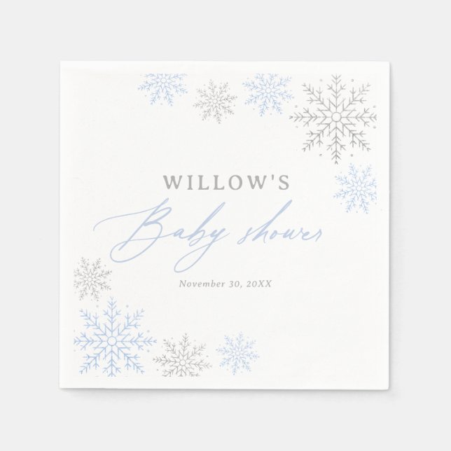 Blue Snowflake Boy Baby Shower Napkin (Front)