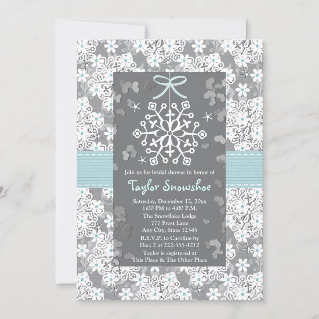 Blue Snowflake Bridal Wedding Shower Invitations (Front)