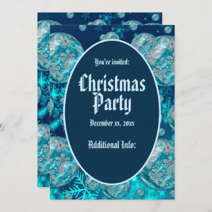 Blue Snowflake Bubbles Holiday Party Invitation