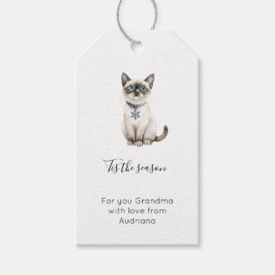 Blue Snowflake Cat Christmas Gift Tags