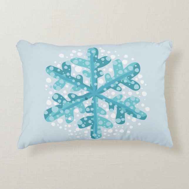 Blue Snowflake Christmas and Winter Decor Pillow (Front)