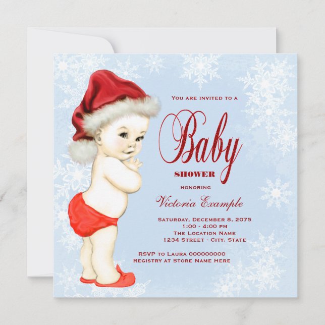 Blue Snowflake Christmas Baby Shower Invitation (Front)