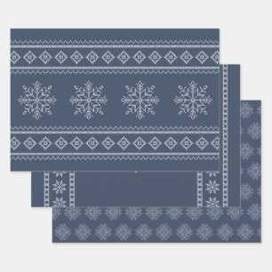 Blue snowflake christmas craft design wrapping paper sheet