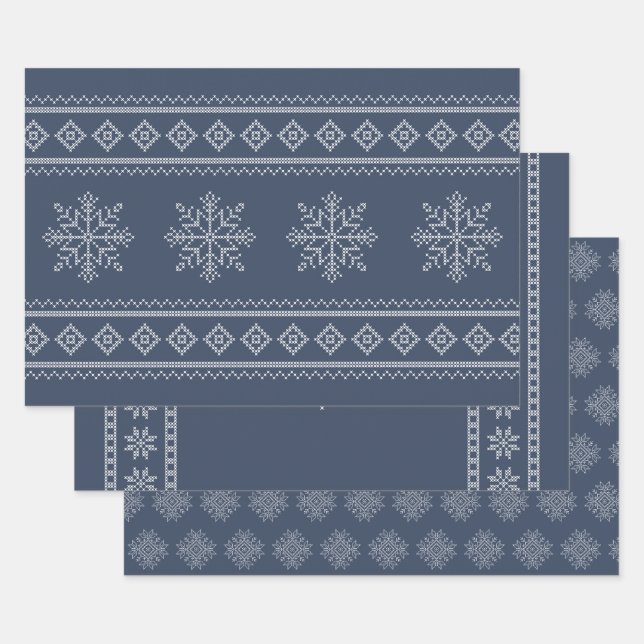 Blue snowflake christmas craft design wrapping paper sheet (Set)