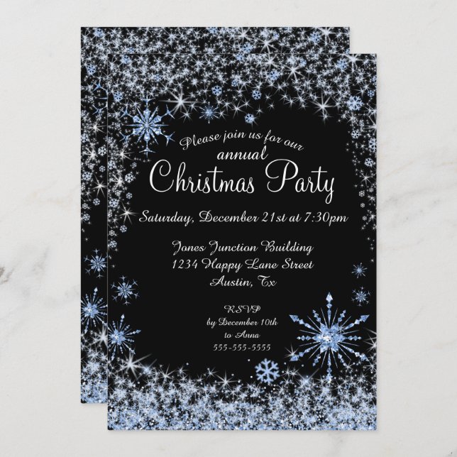 Blue Snowflake Christmas Holiday Party Invitation (Front/Back)