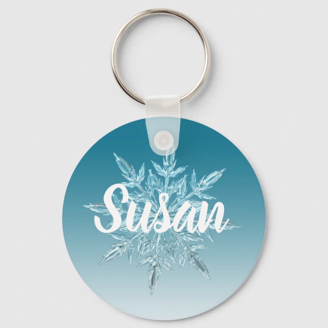 Blue Snowflake Christmas  Key Ring (Front)