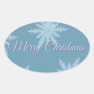 Blue Snowflake Christmas Oval Sticker