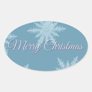 Blue Snowflake Christmas Oval Sticker