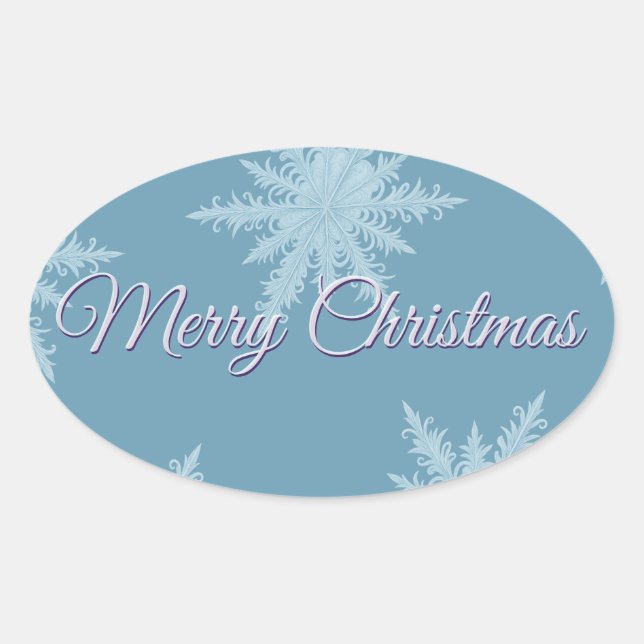 Blue Snowflake Christmas  Oval Sticker (Front)