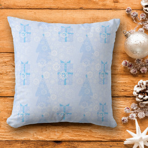Blue Snowflake Christmas Pattern Cushion