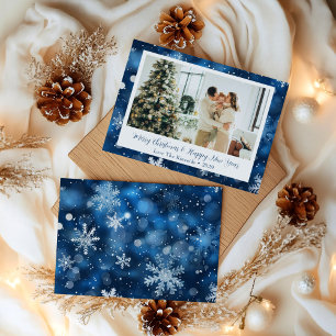 Blue Snowflake Christmas Photo Card Personalized