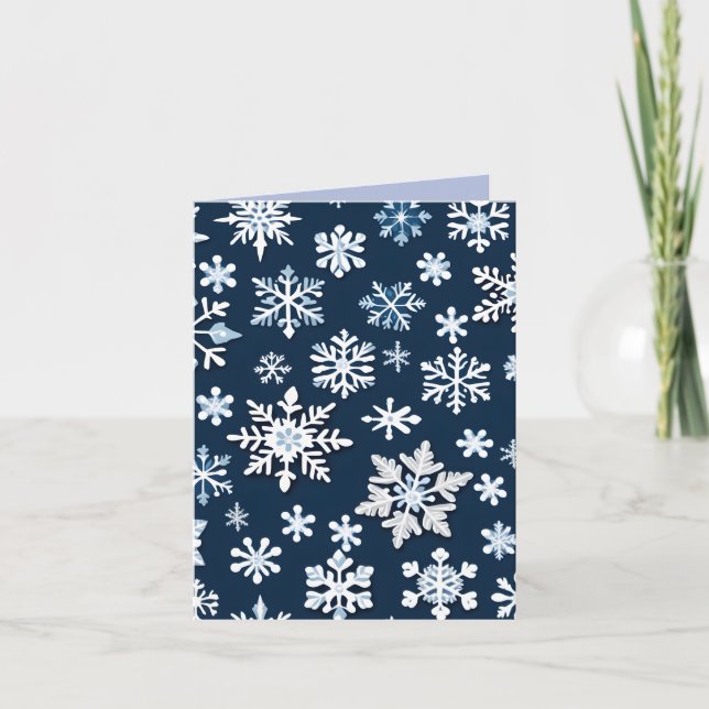 Blue Snowflake Christmas Photo Folded Card (Front)