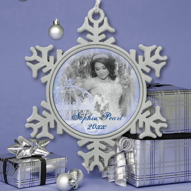 Blue Snowflake Christmas Photo Ornament (light blue quinceanera snowflake photo ornament christmas keepsake dusty blue mis quince anos)