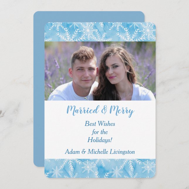 Blue Snowflake Christmas Photo Template (Front/Back)