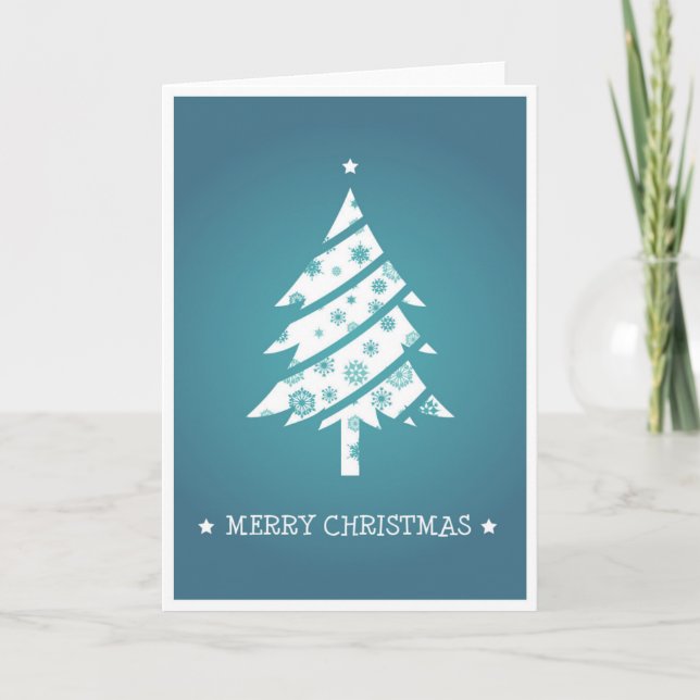 Blue Snowflake Christmas Tree Holiday Card (Front)