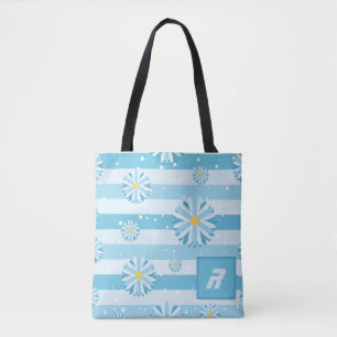 Blue Snowflake Daisies Shopping Tote Bag