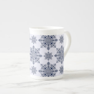 Blue Snowflake Damask Pattern Bone China Mug