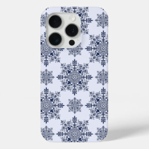 Blue Snowflake Damask Pattern iPhone 15 Pro Case