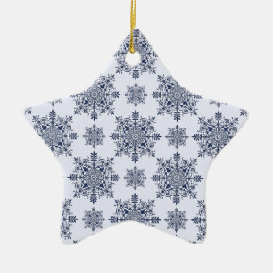 Blue Snowflake Damask Pattern Ceramic Tree Decoration