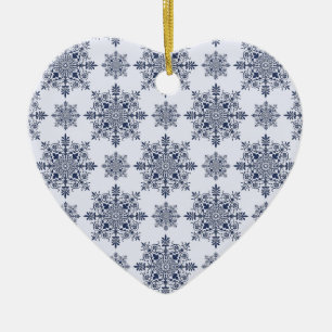 Blue Snowflake Damask Pattern Ceramic Tree Decoration