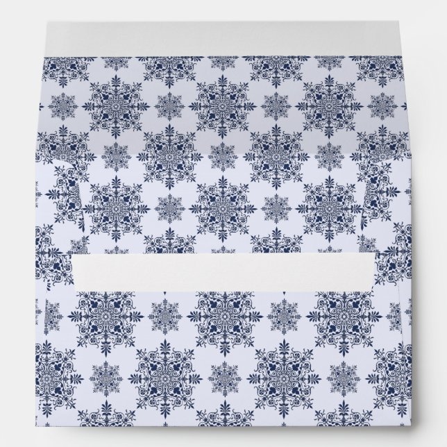 Blue Snowflake Damask Pattern Envelope (Back (Bottom))