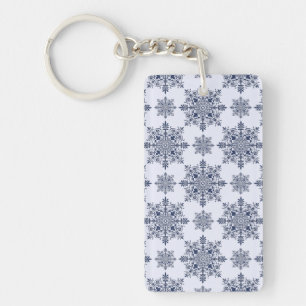 Blue Snowflake Damask Pattern Key Ring