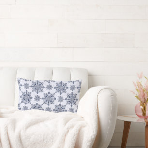 Blue Snowflake Damask Pattern Lumbar Cushion