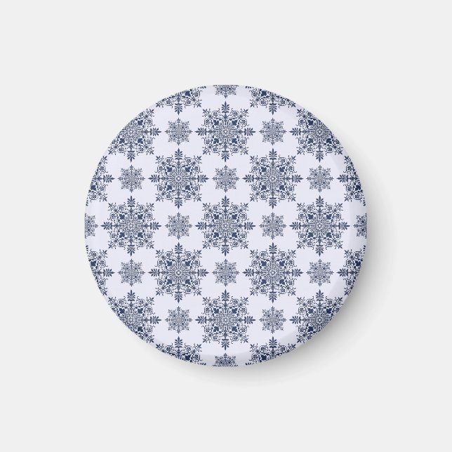 Blue Snowflake Damask Pattern Magnet (Front)
