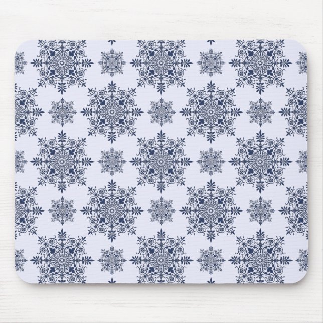 Blue Snowflake Damask Pattern Mouse Pad (Front)