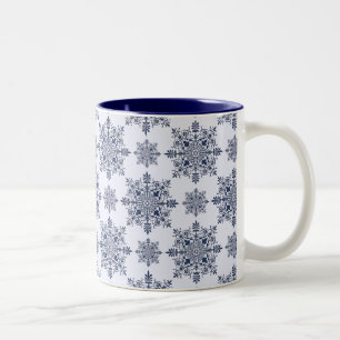 Blue Snowflake Damask Pattern Two-Tone Coffee Mug