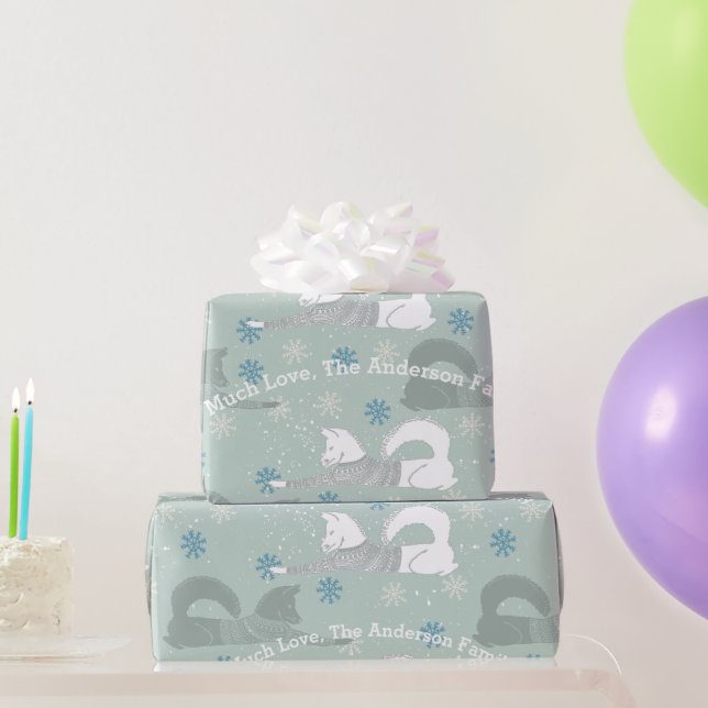Blue Snowflake Family Name Shiba In Aztec Sweater Wrapping Paper (Party Gifts)