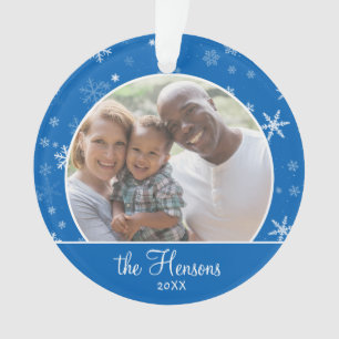 Blue Snowflake Family Photo Christmas Keepsake Ornament