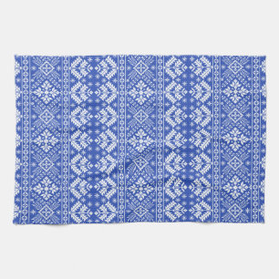 Blue Snowflake & Floral Fair Isle Christmas Tea Towel