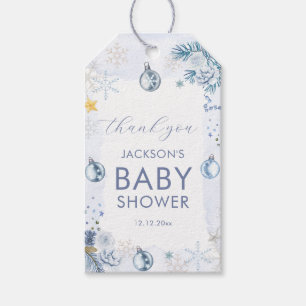 Blue Snowflake Flower Winter Baby Shower Gift Tags