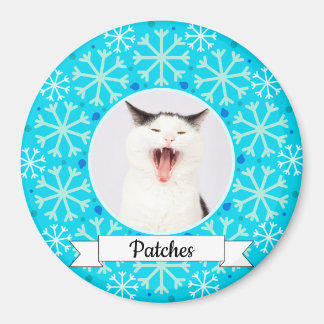Blue Snowflake Frame Customisable Kitty Magnet