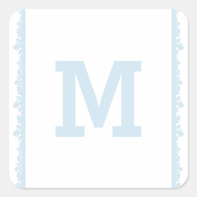 Blue Snowflake Frame Holiday Monogram Square Sticker (Front)