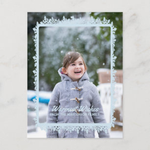 Blue Snowflake Frame Holiday Photo Postcard