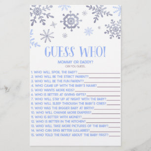 Blue Snowflake Guess Who! Baby Shower Game Stationery