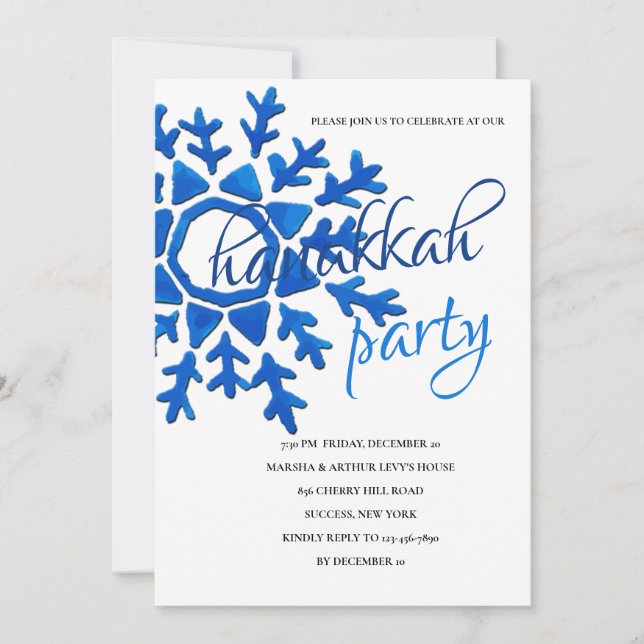 Blue Snowflake Hanukkah Party Invitation (Front)