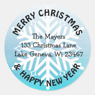 Blue Snowflake Holiday Christmas Address Label