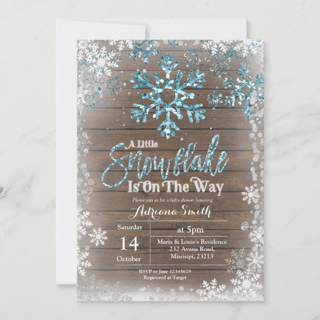 Blue snowflake is on the way baby shower invitation (Front)
