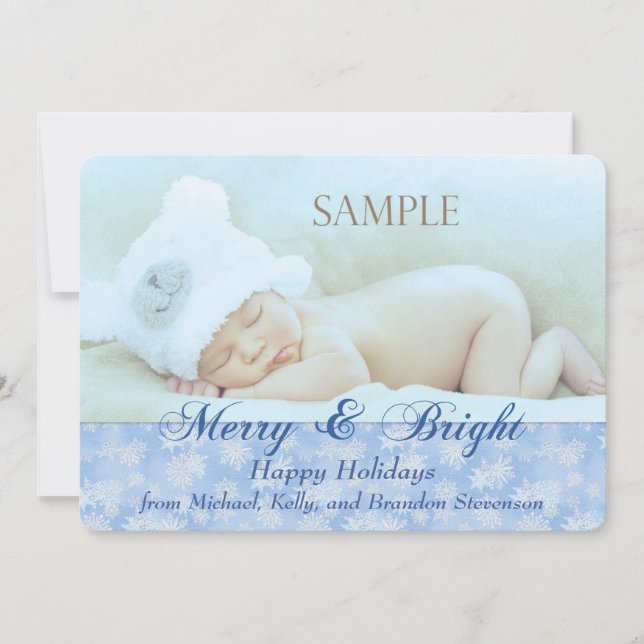 Blue Snowflake Merry and Bright Template Christmas (Front)