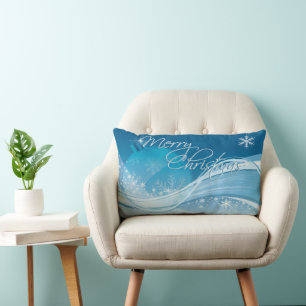 Blue Snowflake Merry Christmas Throw Pillow