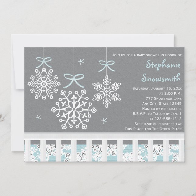 Blue Snowflake Mobile Crib Baby Shower Invitation (Front)
