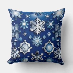 Blue Snowflake Motif Cushion