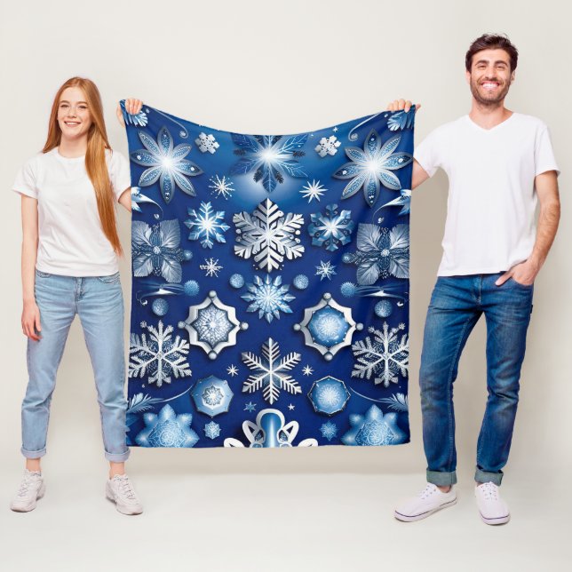Blue Snowflake Motif Fleece Blanket (In Situ)