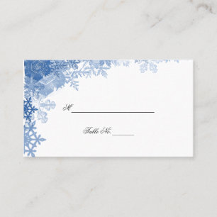 Blue Snowflake on White Wedding Place Cards