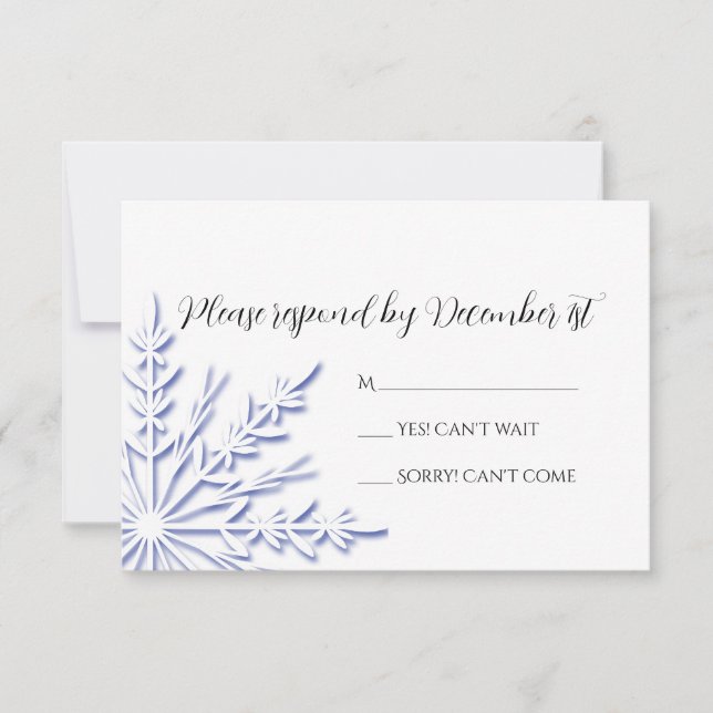 Blue Snowflake on White Winter Wedding RSVP Card (Front)